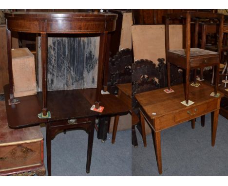 A George III Pembroke table; a George III fold over card table; a late George III oak side table; and a George III mahogany w