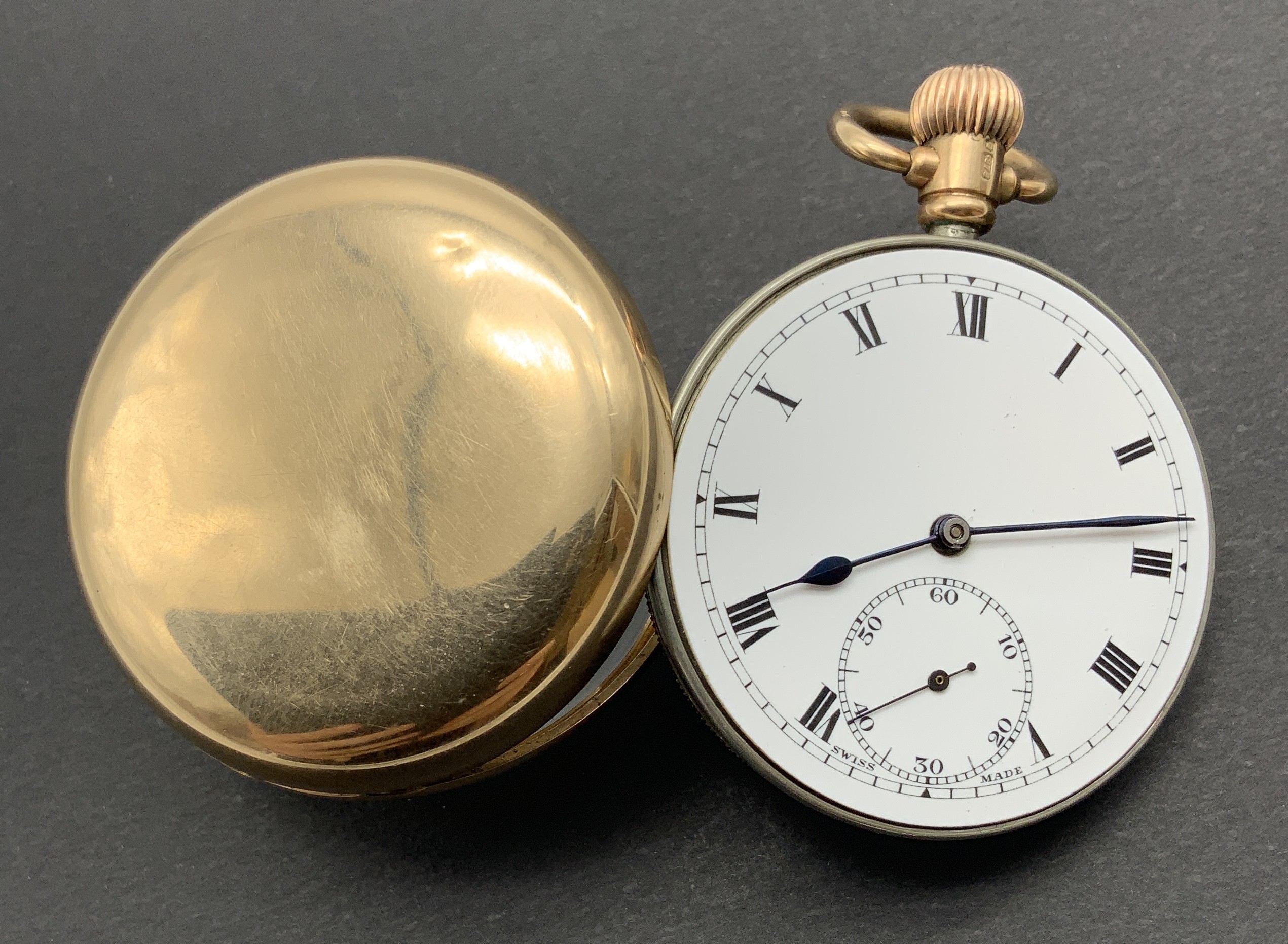 HALLMARKED 9CT GOLD POCKET WATCH IN WORKING CONDITIONIN NEED OF SERVICE