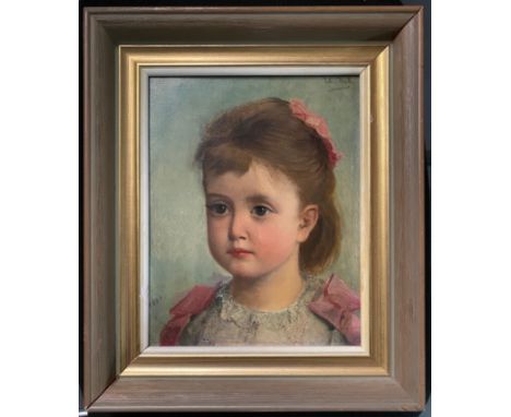 Theodore Reh 1845-1918. Belgium. Oil on panel. “Portrait of a Young Girl”. Signed top right and dated lower left. Measures 21