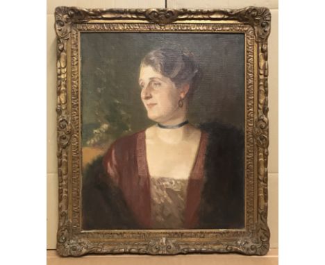 Frederick Samuel Beaumont 1861-. British. Oil on canvas. “Portrait of a Lady”. Signed. Measures 50cm x 61cm. Condition Report