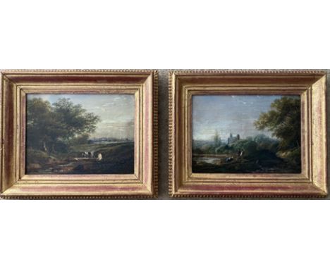 Attributed to Henry John Boddington 1811-1865. British. Pair of oils on canvas. “Fishing by the Stream and Resting Along the 