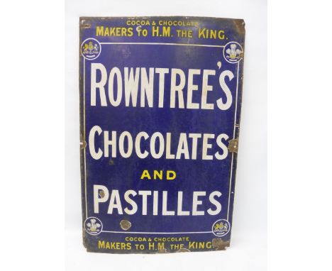 A Rowntree's Chocolates and Pastilles rectangular enamel sign with either Royal crests or a plume of feathers to each corner,