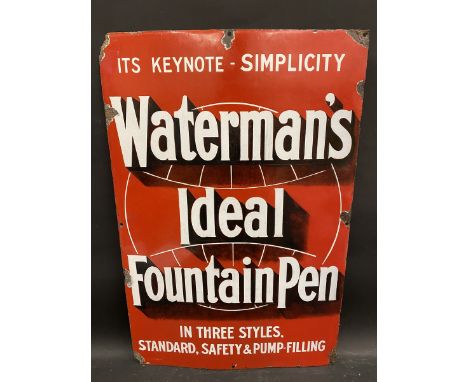 A Waterman's Ideal Fountain Pen rectangular enamel sign in very good condition, 20 x 30". 
