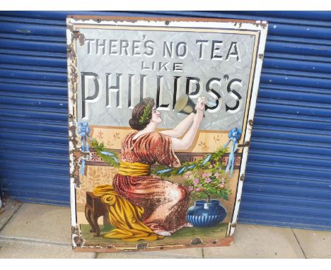 A large Phillip's Tea pictorial enamel sign mounted on board, 36 x 48".