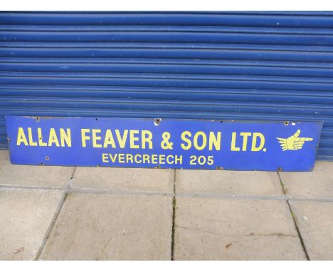 A rectangular enamel sign advertising Allan Feaver &amp; Son Ltd. of Evercreech, 72 x 12".