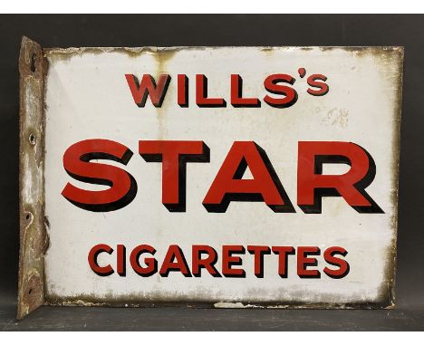 A Wills's Star Cigarettes double sided enamel sign with hanging flange, 16 1/2 x 12".