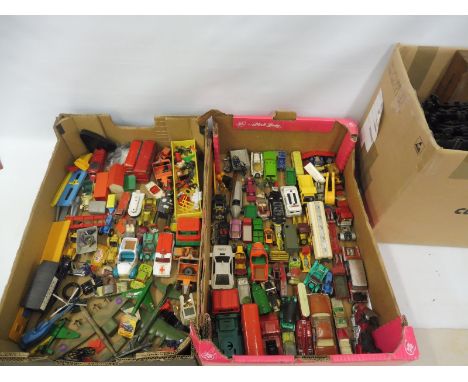 Two boxes of assorted die-cast including Corgi, Scalextric etc. 