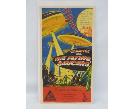 A narrow film poster for 'Earth vs The Flying Saucers', printed by W.E.Smith Limited Sydney, 13 1/4 x 24 1/2".