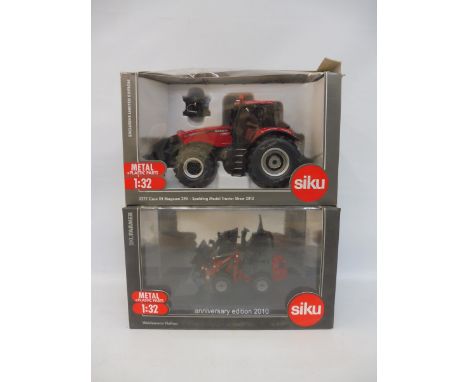 Two Siku 1/32 scale heavy tractor models: 3277 and a Weidemann Hoftrac.