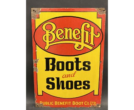 A Benefit Boots and Shoes rectangular enamel sign, good gloss, 13 x 19".