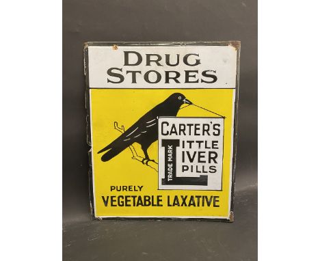 A Carter's Little Liver Pills pictorial double sided enamel sign with hanging flange, 15 x 18". 