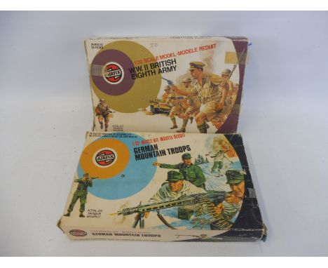 Two Airfix 1/32 scale boxed soldiers circa 1975, soldiers complete - The German Mountain Troops and the WWII British 8th Army