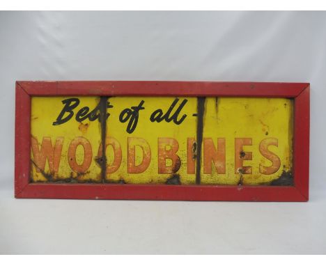 A 'Best of All Woodbines' rectangular enamel sign in a wooden frame, 50 x 20".