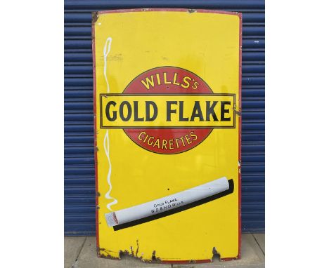 A large Wills's Gold Flake Cigarettes 'lit cigarette' enamel sign with good gloss, 36 x 60". 
