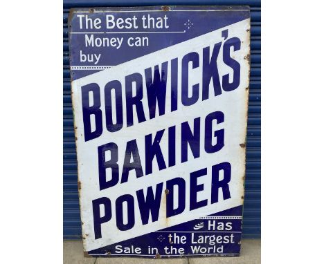 A large Borwick's Baking Powder rectangular enamel sign by Willing &amp; Co. Ltd. Works London, 40 x 60 1/2". 