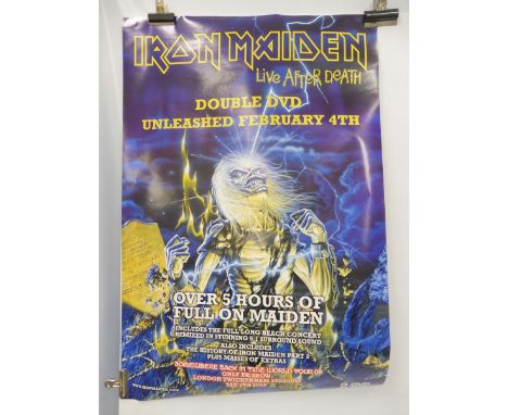 A large scale Iron Maiden rolled Life after Death music store poster featuring Eddie, good condition.