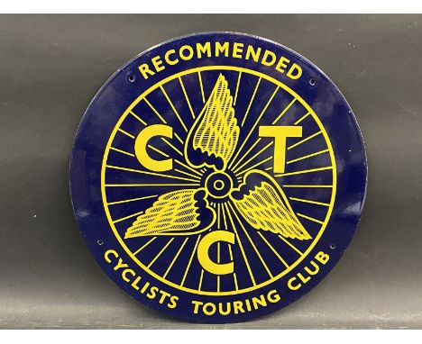 A Cyclists Touring Club circular enamel sign, in near mint condition, 15 3/4" diameter. 