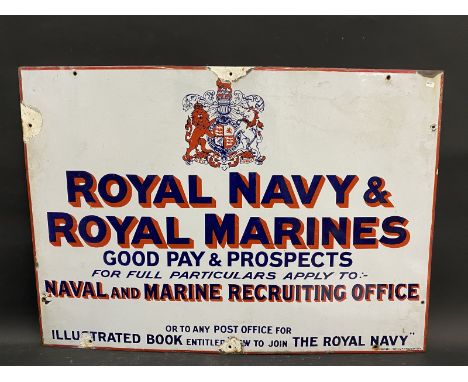 A Royal Navy &amp; Royal Marines Recruiting Office rectangular enamel sign by Chromo, 34 x 24".