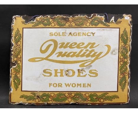 A double sided enamel sign adverising Queen Qualiy Shoes for Women, 19 x 13 3/4".