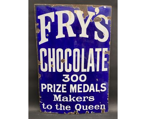 A Fry's Chocolate '300 Prize Medals Makers to the Queen' rectangular enamel sign by Patent Enamel, 24 x 36". 