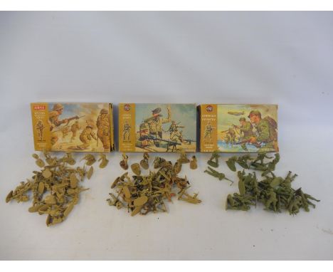 Three Airfix 1/32 scale boxed sets: the British 8th Army, the American Infantry and the German African Korps, all original 19