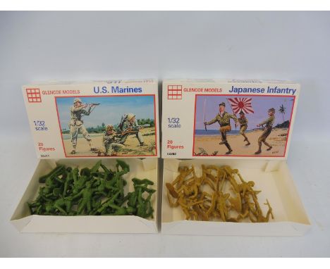 Two boxed 1/32 scale Glen Coe Japanese Infantry, USA Infantry (unchecked).