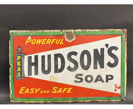 A Hudson's Soap 'Powerful, Easy and Safe' rectangular enamel sign, 26 x 16".