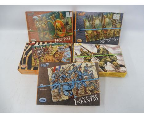 Five boxed 1/72 scale plastic figure by Hat including Jungle Adventure and Greek Mercenaries.