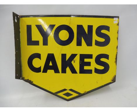 A Lyons Cakes double sided enamel sign with hanging flange, 17 1/2 x 15 1/2".