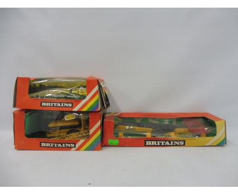Three boxed Britains Farm Implements and Accessories - no. 9579 Elevator, 9507 Sprayer and a 9554 Gang Roller. 