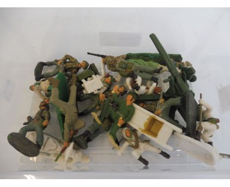 A small box of painted larger scale military figures to include Alpine troops. 
