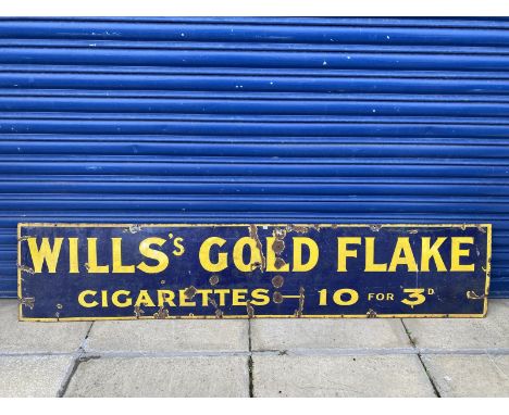 A Wills's Gold Flake Cigarettes '10 for 3D' rectangular enamel sign, 72 x 15". 