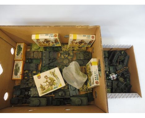 Two boxes of Airfix and other HO/OO gauge military models, plus boxed Airfix soldiers including Eight Army and US Marines.