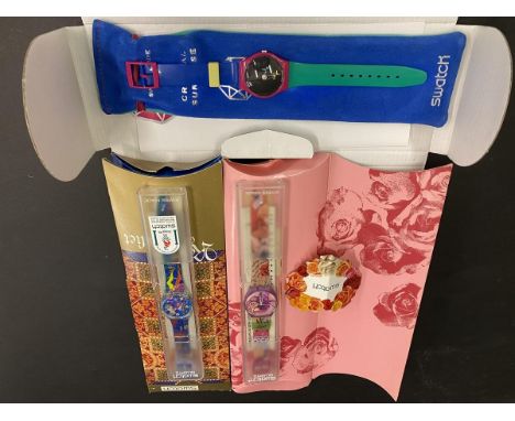 A Swatch Crystal Surprise wristwatch by A. Mendini, GZ129 (1994) in suede pouch with paperwork and Collectors Club certificat