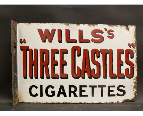 A Wills's 'Three Castles' Cigarettes double sided enamel sign with hanging flange, restored, 18 x 12". 