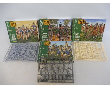 Four Revel 1/72 scale boxed sets soldiers: Austrian Artillery 02579, British Rivals 02581, Prussian Infantry 2572 and Prussia
