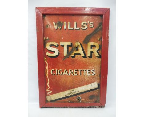 A Wills's Star Cigarettes enamel sign, in a wooden frame, 27 x 39".