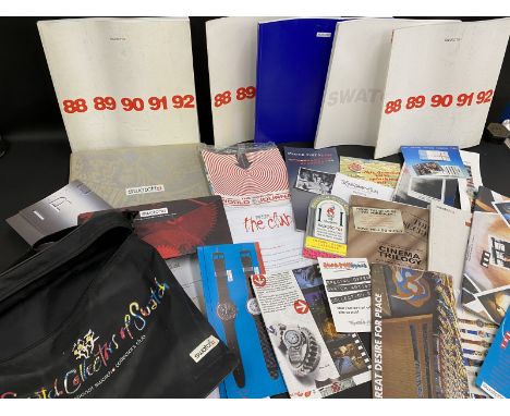 A 'Swatch Collectors of Swatch' collectors club bag along with a large collection of 1990s catalogues, club literature and a 