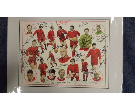 Liverpool Multisigned Sportpics Print. A3 colour print mounted in cream signed by 21 including Bob Paisley, Joe Fagan, Roger 