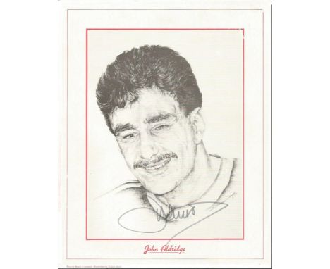 John Aldridge signed print. Unusual print taken from a pencil drawing autographed by former Liverpool player John Aldridge. G