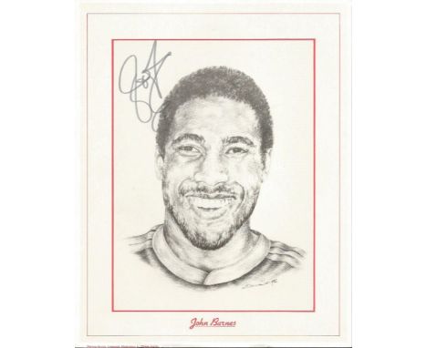 John Barnes signed print. Unusual print taken from a pencil drawing autographed by former Liverpool player John Barnes. Good 