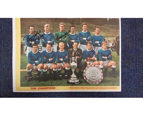 Everton 1962/63 Team colour print 16 x 12 size signed by Parker, West, Kay, Temple, Young Good condition. All signed items co