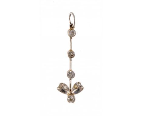 A DIAMOND PENDANT, EARLY 20TH C millegrain set, in white gold, fully articulated  ++In fine condition gross weight 1.8g