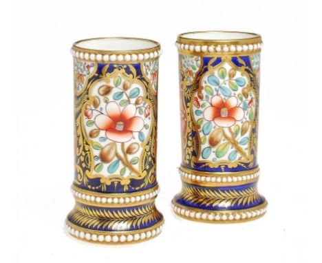 TWO SPODE IMARI PATTERN BEADED MATCHPOTS, C1815-20  10cm h, painted SPODE 1216 in red ++Both in fine condition