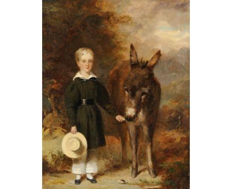 JOHN DUVALL (1815-1892) PORTRAIT OF A BOY WITH A DONKEY  oil on canvas, 478.5 x 37cm ++In fine ready to hang gallery conditio