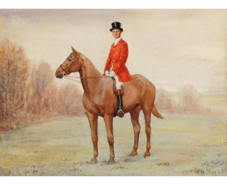 MAJOR GEORGE CATTLEY, 1921 EQUESTRIAN PORTRAIT OF MR R M BOND, MFH  signed and dated, watercolour, 28 x 38cm ++One or two sli