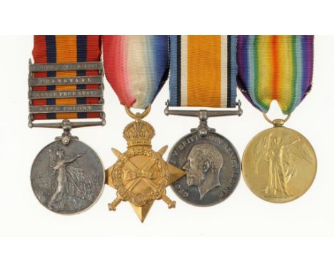 ANGLO BOER - WORLD WAR ONE GROUP OF FOUR Queen's South Africa Medal, four clasps Cape Colony, Orange Free State, Transvaal an