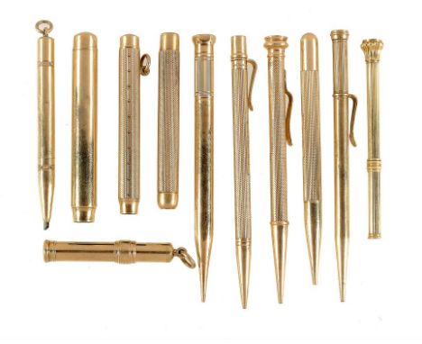 ELEVEN VICTORIAN AND EARLY 20TH C GOLD PENCILS including examples by S Mordan & Co, various lengths  ++An attractive selectio