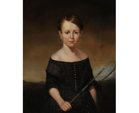 ENGLISH SCHOOL, EARLY 19TH C PORTRAIT OF A CHILD   half length holding a whip, oil on canvas, 59 x 48cm ++In ready to hang re
