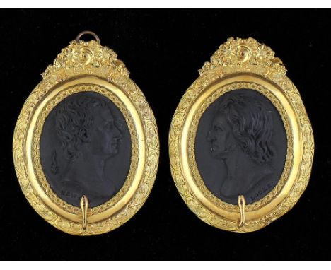 A PAIR OF WEDGWOOD  & BENTLEY BLACK BASALT PORTRAIT MEDALLIONS OF JOHN LOCKE AND SIR ISAAC NEWTON, C1780 5.5 x 4.5cm, impress